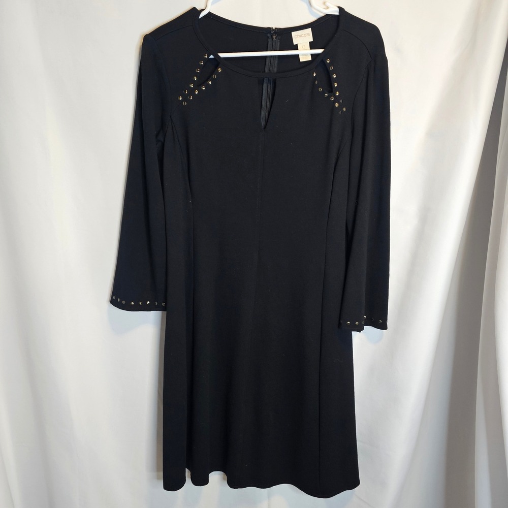 Chico's Petite Black‎ Dress Studded Detail Long Sleeve Career Cocktail 0P=SP